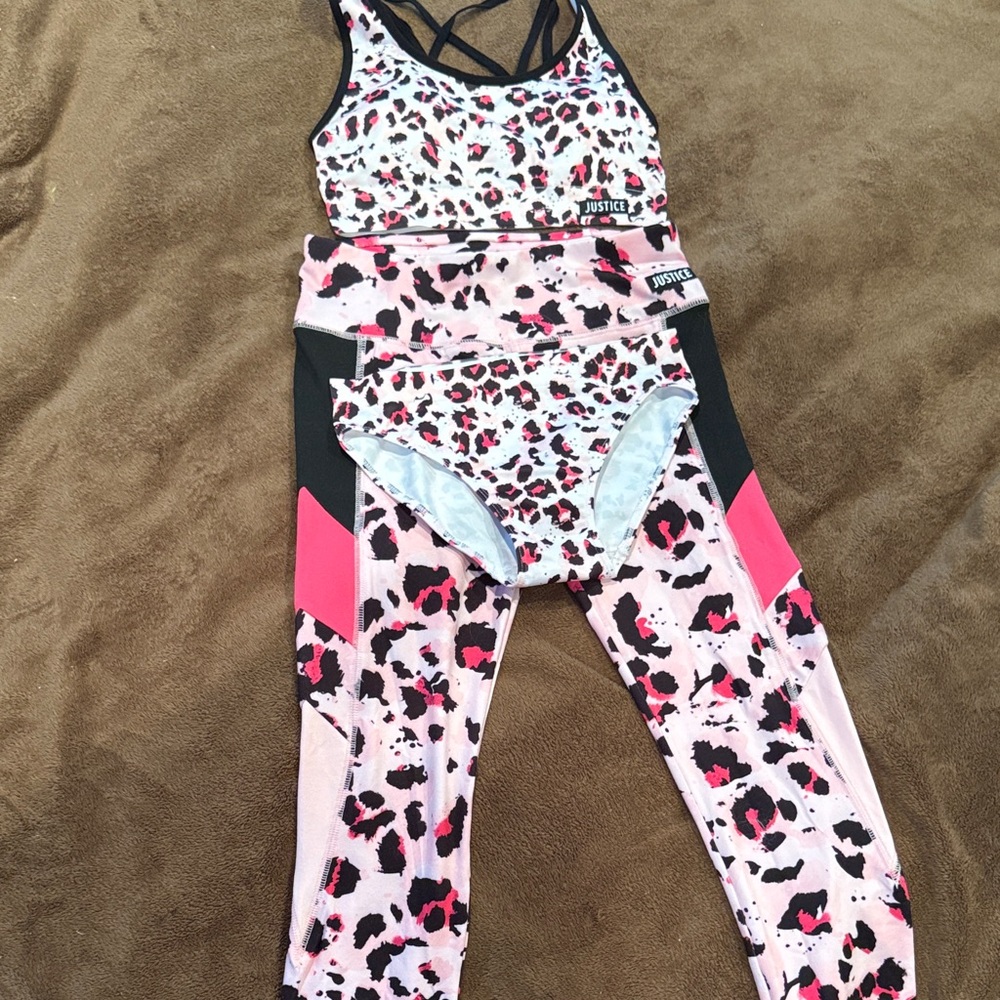 Justice Pink and Black Leopard Activewear Set